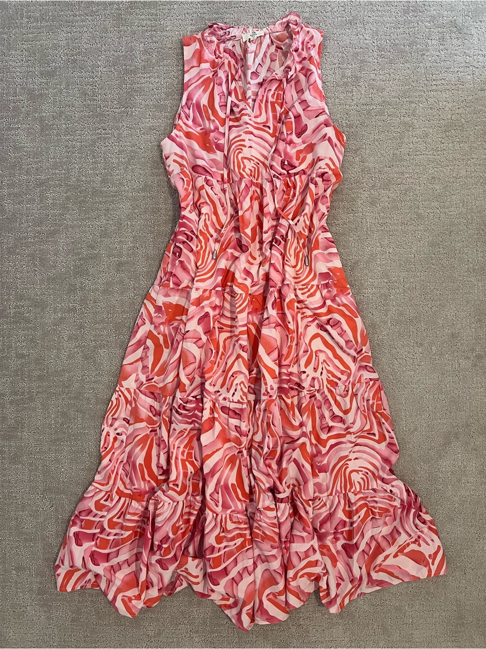 Entro Pink & Coral Swirl Tiered Maxi Dress